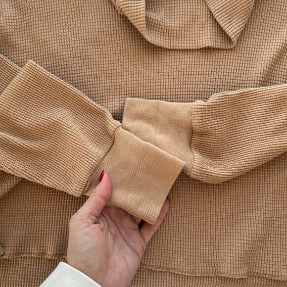 Artizia TNA Waffle Knit Women’s Small Cropped‎ Turtleneck Longsleeve Cozy Camel - Picture 7 of 13
